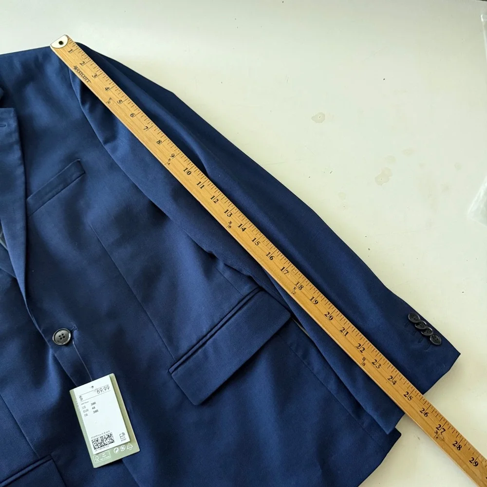 H&M Slim Fit Blazer Mens 38R Dark Blue Two Button Notch Lapel Suit Jacket NEW